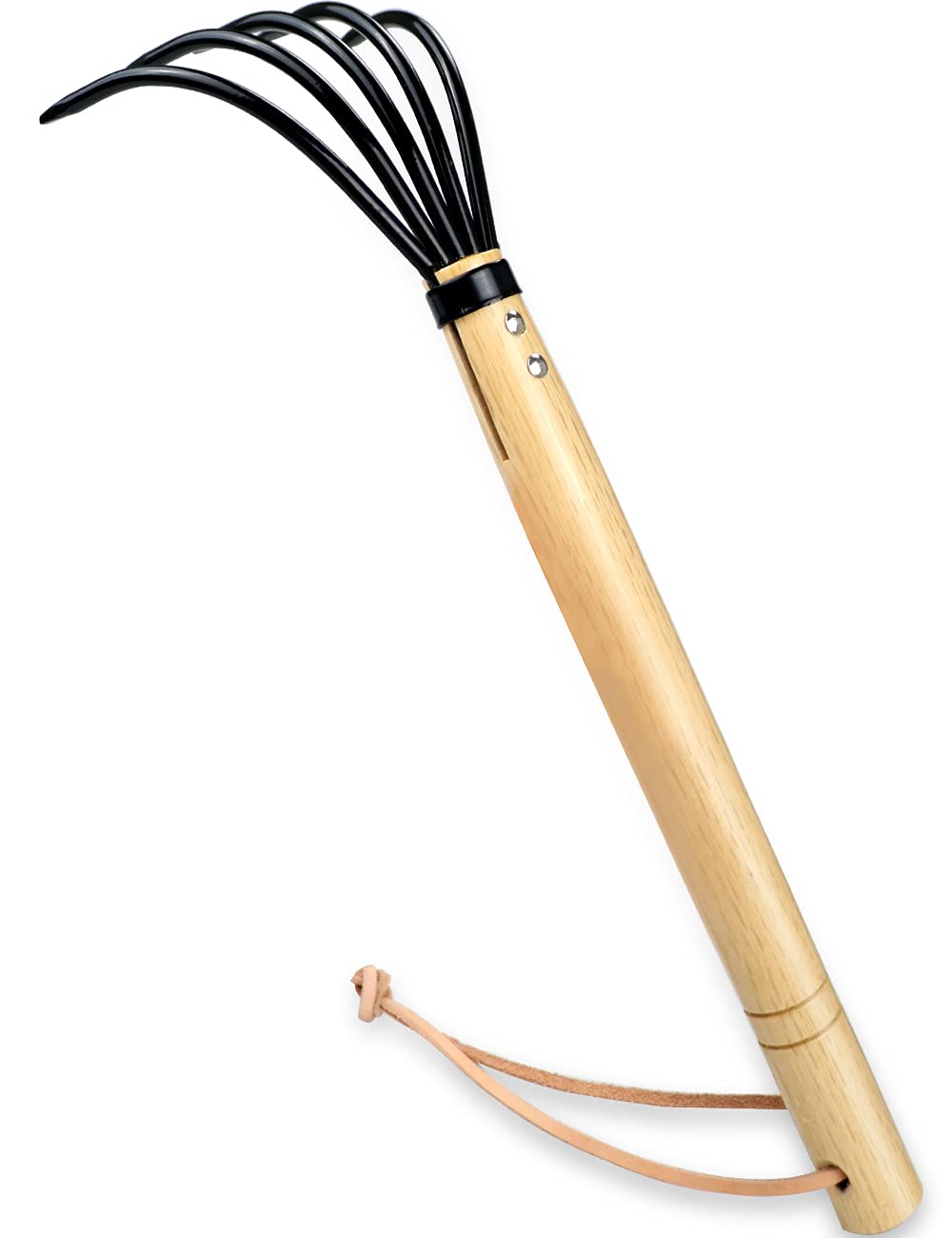 15" Long Handle Gardeners Claw Rake, Military Grade Steel 5 Tines and Prime Wooden Japanese Ninja Claw Garden Rake or Cultivator for Pulverized and Aerated Soil, Ergonomic Storage Wooden Handle