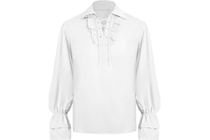 Runcati Mens Medieval Pirate Shirt Renaissance Steampunk Vampire Gothic Viking Lace Up Halloween Costume Tops