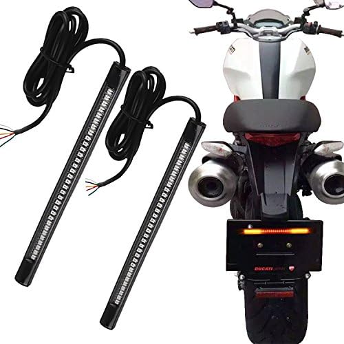 Auxbar 2PCS Motorcycle 3rd Brake Tail Lights Strip Stop Turn Signals 48 LED Bulbs 3528 SMD 8" Flexible Plate Licenses Bar for Harley Davidson ATVs Scooters Touring Bikes