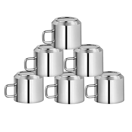 Sops Double Wall Stainless Steel Tea and Coffee Cups (125ml) - Set of 6