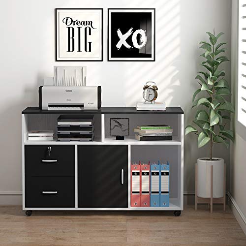 Tribesigns Wood File 2 Drawer Storage Printer Stand, Mobile