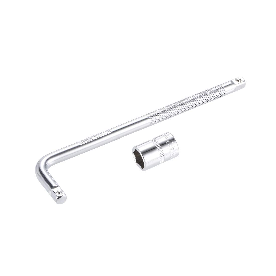 sourcing map Socket Accessory Set of 2 Pcs, 12mm 6-Point Shallow Socket 6" L-Shape Extension Handle with 1/4" Drive