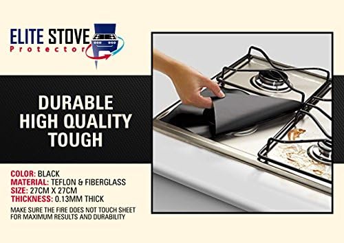 Gas Range Protector- Reusable Gas Stove Burner Covers- 4 piece, .13 MM, 10.6 Inch X 10.6 Inch, Non Stick, Easy to Clean, FiberGlass and Teflon.Stove Top Protectors