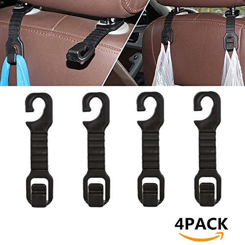 4 Pack Universal Convenient Vehicle Auto Car Back Seat Headrest Hanger Hook Holder - Strong And Durable Backseat Storage For Handbags, Purses, Coats, Bottle Holder, and Grocery Bags