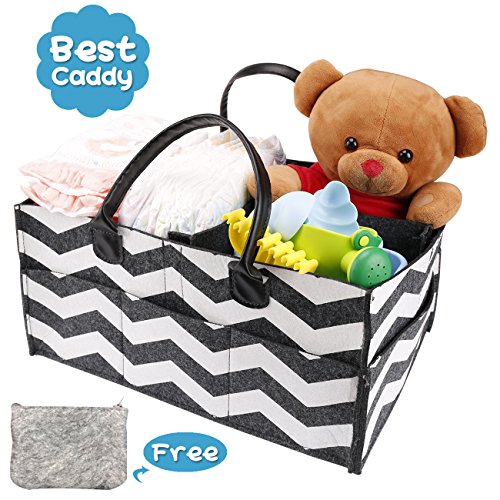 Baby Diaper Caddy, Portable Diaper Caddy Organizer for Changing Table Nursery Storage Bin with PU Leather Handle Newborn Baby Shower Gift Basket for Boys Girls Travel Car Organizer for Wipes Toys - Thumbnail 7