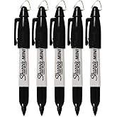 Sharpie Mini Permanent Markers with Golf Keychain Clips, Fine Point, Black Ink, Pack of 5