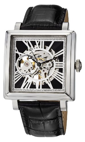 Stuhrling Original Men's 389.33151 Classic Winchester Chariot Square Automatic Skeleton Silver Tone Watch Set