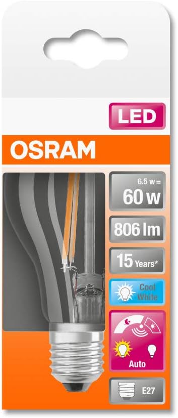 OSRAM LED Lamps, Special, Daylight Sensor, Classic Bulb A, 6.5 W, Clear, Set of 4 Lamps - Image 3