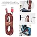 Cacoy Double Braided Nylon Lightning to USB Cable with Leather Strap, MFi Certified iPhone Charger for iPhone iPad, Red and Black, 10 Foot