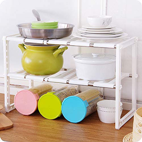 SUJING Kitchen Storage Shelving 2-Tier Shelving Unit Countertop Storage Organizer Shelf Kitchen Bakers Rack Spice Rack Organizer