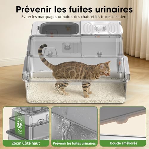 Stainless Steel Litter Tray with Lid, Large Cat Tray, Closed Tray with Odor Control, Charcoal Filter & Double Enter, Easy to Clean, Non-stick, Durable, Light Grey