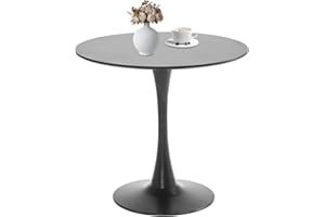 TUOMUR Black Round Dining Table, 31.5" Tulip Table Kitchen Round Dining Table for 2-4 People with MDF Table Top and Metal Pedestal Base, Mid-Century Leisure Table for Home, Dining Room, Cafe