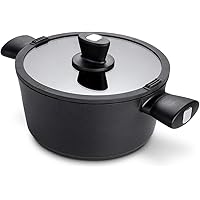 Stock Pot 5.5 Quart, Cooking Pot with Tempered Glass Lid with 2 Soup Filters,6mm Forged Cast Aluminum Soup Pot, 3-Layer…