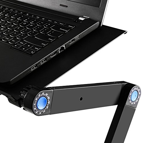 Portable Adjustable Laptop Table For Bed and Sofa w/2 CPU Fans and Mouse Pad, Aluminum Laptop Desk Stand Table Vented Ergonomic Macbook Desk Table TV Bed Lap Tray Vented Folding Stand Up/Sitting