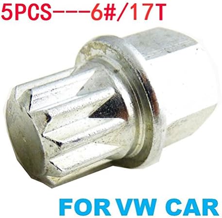 Lug Nuts, Autotool Tech Auto Wheel Lock Keys Anti Theft Tire Screw Only for VW Cars Set of 5 (6# / 17T)