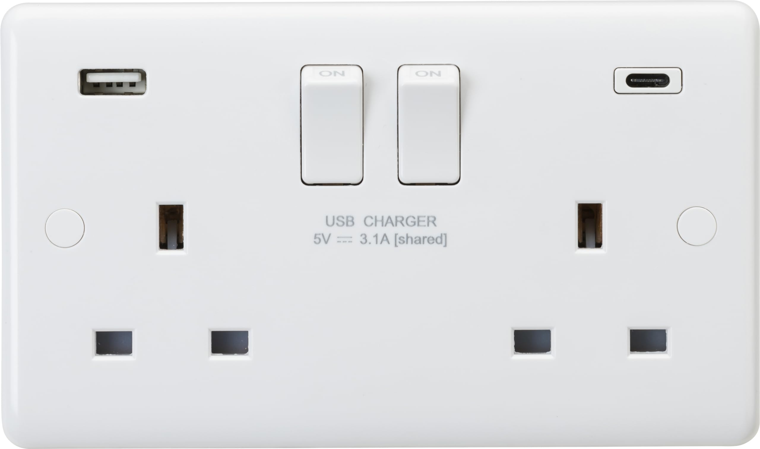 Knightsbridge 13A 2G DP Switched Socket with Dual USB A+C [5V DC 3.1A shared] Max. 15.5W