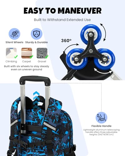 Amythe Backpack Trolley Teenagers Strap Trolley Reflective Waterproof, blue, Travel Backpacks | Waterproof Reflective Trolley Strap Large Daypack Multi-Pockets Spacious Sturdy for School Travel Hiking