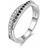 Tobestu Twisted Cross X Silver Plated CZ Crystal Eternity Rings Black and White Wedding Band Y022-2D