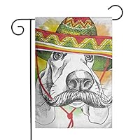 GDjiuzhang Cool Portrait Dog Basset Hound Mustache in Mexico Sombrero Funny Hat Mexican Home Garden Flag - Premium Material Yard Decoration& Outdoor Decoration 12x18 Inches