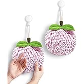 Sophie & Panda Fuzzy Ball Hand Towels (Set of 2) - Dry Your Hands Instantly and conveniently with This Creative Hand Towel Fruit Themed Decorative Towels for Bathroom (Pack of 2, Pink Peach)