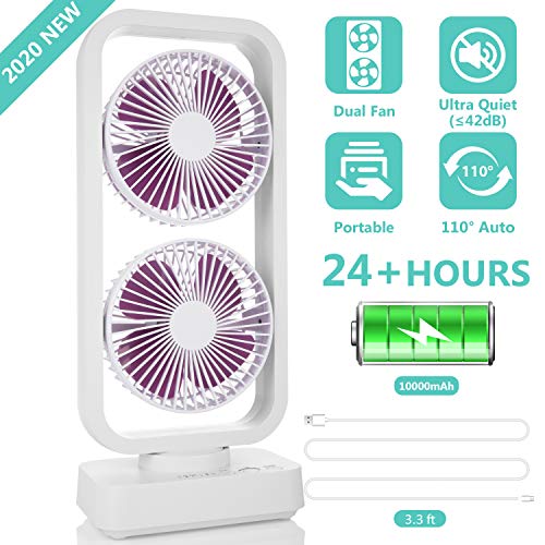 2020 New Portable Tower Fan, 10000mAh Cordless Oscillating Desk Fan with Dual Air Circulation System, 6-24H, Ultra Quiet Powerful Cooling Fan for Office, Home, Travel, Camping and Outdoor Activities - Thumbnail 7