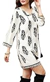 Oyanus Womens Bohemian Neck Tie Leaf Printed Ethnic Style Shift Casual Loose Dress
