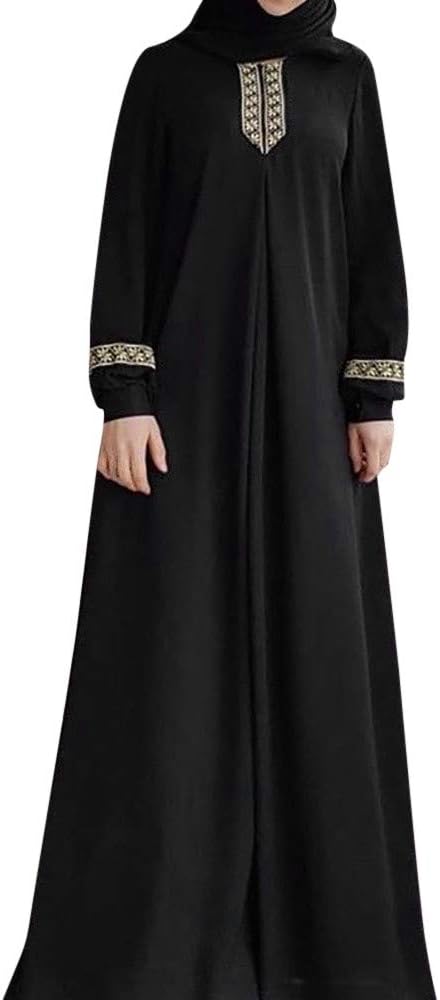 Nadition Women Dress Plus Size Retro Print Dress Abaya Jilbab Muslim Maxi Dress Casual Kaftan Long Dress