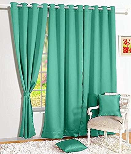 Famekart Royal Crush Faux Silk Plain Curtain (Pack of 3 Curtains) (Cyan, Window & Door - 7 Feet)