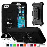 iPhone 6 Plus Case - Fintie Commander Series Three Layer Hard Shell Cover Holster with Built-in Rotating Stand and Belt Swivel Clip for Apple iPhone 6 Plus (5.5), Black