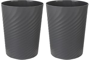 UUJOLY Plastic Small Trash Can Wastebasket, Garbage Container Basket for Bathrooms, Laundry Room, Kitchens, Offices, Kids Rooms, Dorms, 1.8 Gallon, Dark Grey, 2 Pack