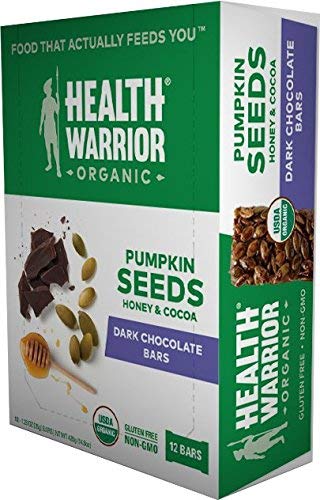 Health Warrior Pumpkin Seed Protein Bars, Dark Chocolate, 8g Plant Protein, Gluten Free, Certified Organic, 12 Count
