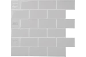 Smart Tiles Peel and Stick backsplash tiles, Subway Grey, 10 Wall Panels (10,95"x9,7") for Kitchen Backsplash & Bathroom Vani