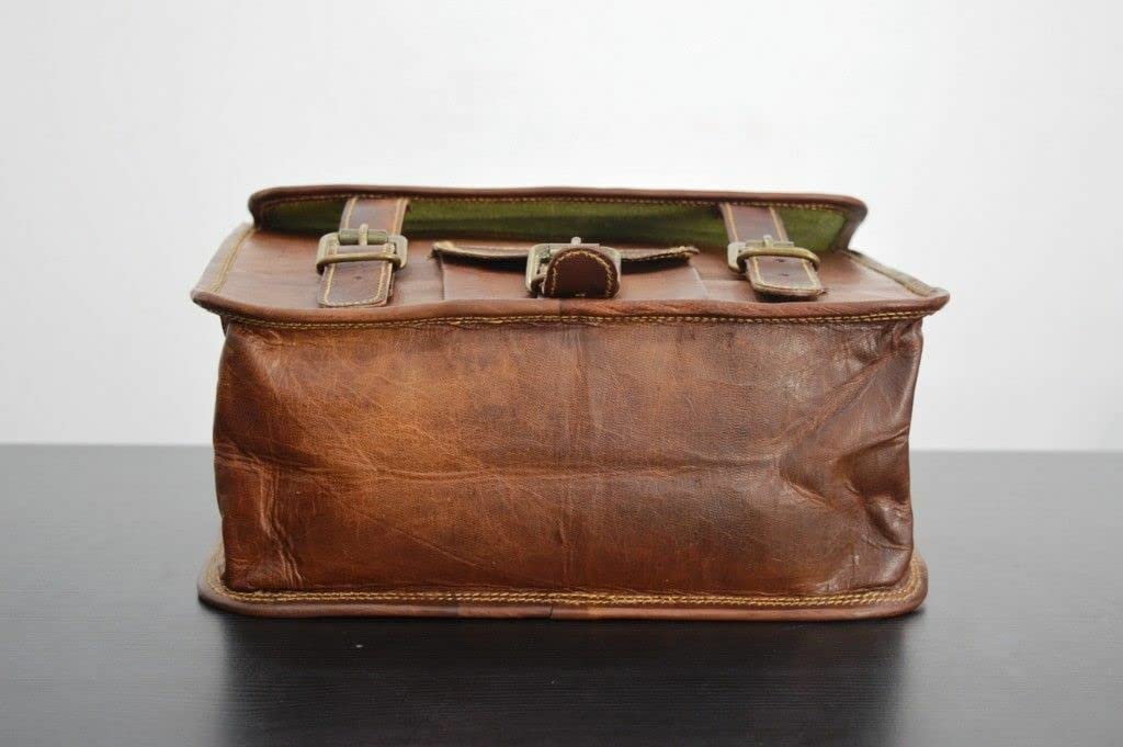 Genuine Goat Leather Motorcycle Side Pouch Saddlebag - 15x11x5 Inches, Brown, With Mounting Straps (Single Bag)
