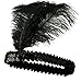 iLoveCos Roaring 20's Sequined Showgirl Flapper Headband Black with Feather Plume