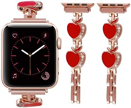 SEANADO Bling Bands for Apple Watch Band 42mm Women, Rhinestone Luxury Diamond Stainless Steel iwatch band for Apple Watch Nike +,Sports, Series 3/2 / 1(42mm, Rose-Red)