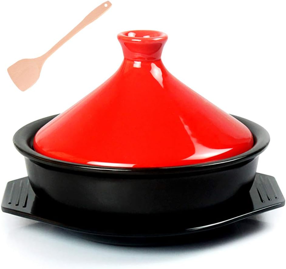 Moroccan Tagine Pot with Tray ＆ Wooden Shovel, 2.5 Quart Slow Cooker