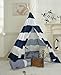 DalosDream 100% Cotton Canvas Indoor Playhouse Toy Teepee Play Tent for Kids Toddlers with Mat Floor and Carry Bag-Navy Striped