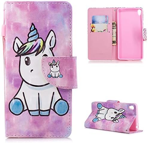 KANTAS Sony Xperia E5 Wallet Case, PU Leather Flip Book Cover Folio Case Phone Holster with Card Holder Kickstand Function Magnetic Closure Hand Strap for Sony Xperia E5, Unicorn