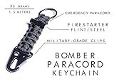 Bomber and Company Paracord Carabiner Survival Keychain Lanyard - Military Grade Type III 7 Strand 550 Lb Test Cord - Premium Best Quality Survival Keychain Outdoor Gear - Black