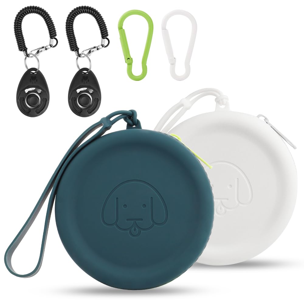 Photo 1 of Silicone Dog Treat Pouch Small Bag,2PCS Pet Walking Bag for Dog and Cat,Pocket Size,Easy to Clean,Odorless,Zipper Design,Moisture-proof,Travel Walking Bag,Portable Training Bag(Drak Green&White)