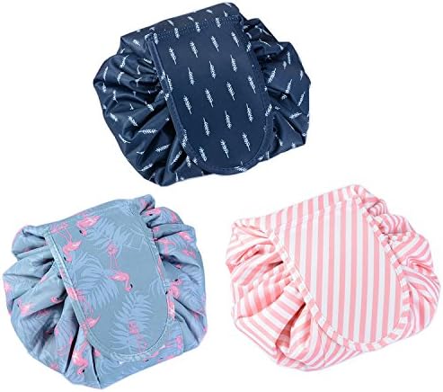 A U LAZY ? Set of 3 Waterproof Lazy Fashion Large Capacity Cosmetic Drawstring Makeup Toiletry Bag Multifunction Storage Portable Quick Pack for Travel Cosmetic Pouch Women Jewelry Bathroom Storage