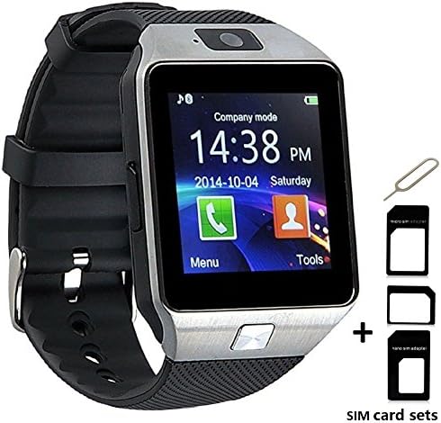 Aifand DZ09 Bluetooth Touch Screen Smart Wrist Watch Phone Support SIM TF Card with Camera Pedometer Anti-lost for iPhone 7/7Plus Samsung HTC LG Android IOS Smartphones (Silver,Black Band)