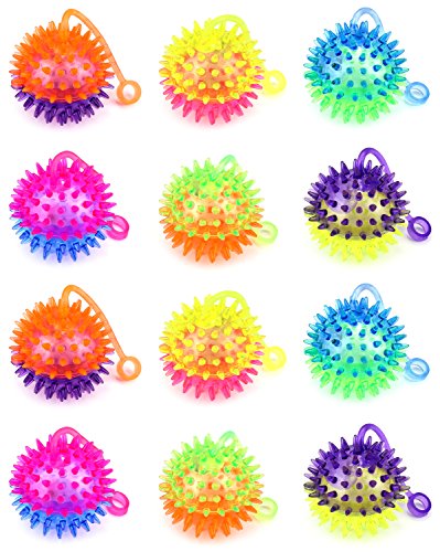 Set of 12 VT Flashing LED Light Up Dual Color Party Favor Squishy Spiky Toy Yo-Yo Balls (Colors May Vary)