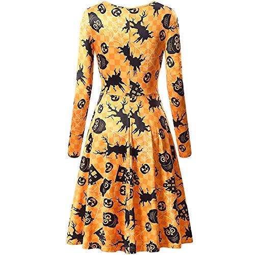 TnaIolral Women Dresses,Casual Halloween Printed Cocktail Long Sleeve Skirt (L, Multicolor 1)