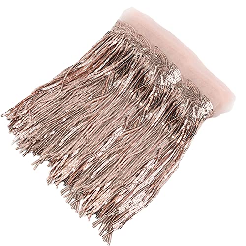 Photo 1 of 10 Yards Sparkly Sequined Tassel Ribbon Sequins Fringe Trim Spangle Paillette Lace Fabric for Sewing Curtain Pillow Home Decor Party Dress Stage Costume Embellishment (Rose Gold)
