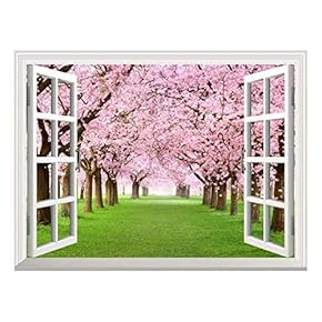 Removable Wall Sticker/Wall Mural - Cherry Blossom View Out of The Open Window Creative Wall Decor - 24"x32"