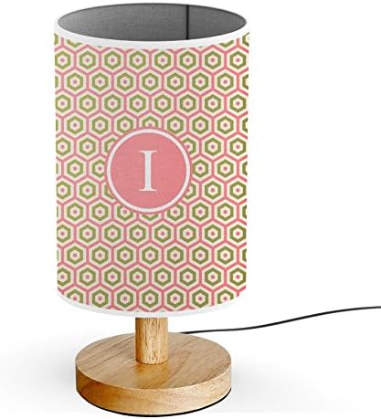 [ INITIAL LETTER I ] Monogram Name USB POWERED Wood Base Desk Table Bedside Lamp [ Retro Geometric Shapes ]