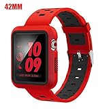 EloBeth Watch Band with Case Compatible with Apple Watch Band 42mm Series 3 2 1 with Case Bumper iWatch 42mm Band Sport Silicone (42mm Red/Black)