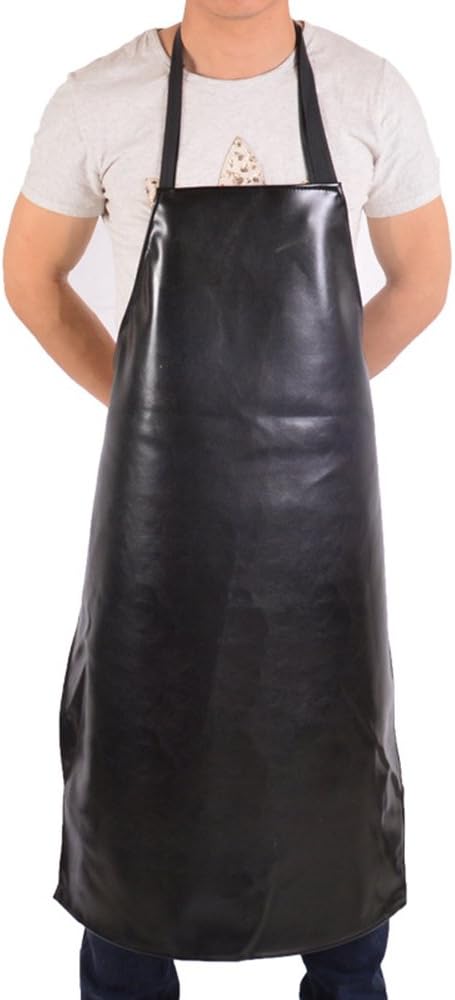 LIEZHE Black Leather Waterproof Anti-fouling Apron For Adult Anti-oil Cooking Working Dishwashing, Butcher, Lab,Black One Piece