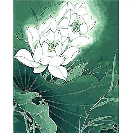 Hllcy Blanc Lotus Fleur Peinture à Lhuile Peinture Image